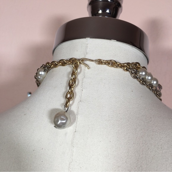 Vintage Antique Retro Gold Pearl Crystal Handmade Multi Layer Necklace upcycled - Picture 9 of 17
